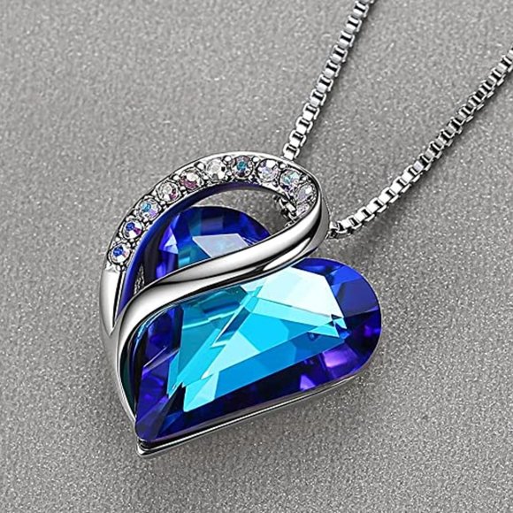 blue Infinity Love Heart Pendant Necklace with Birthstone Crystals - Picture 3 of 3